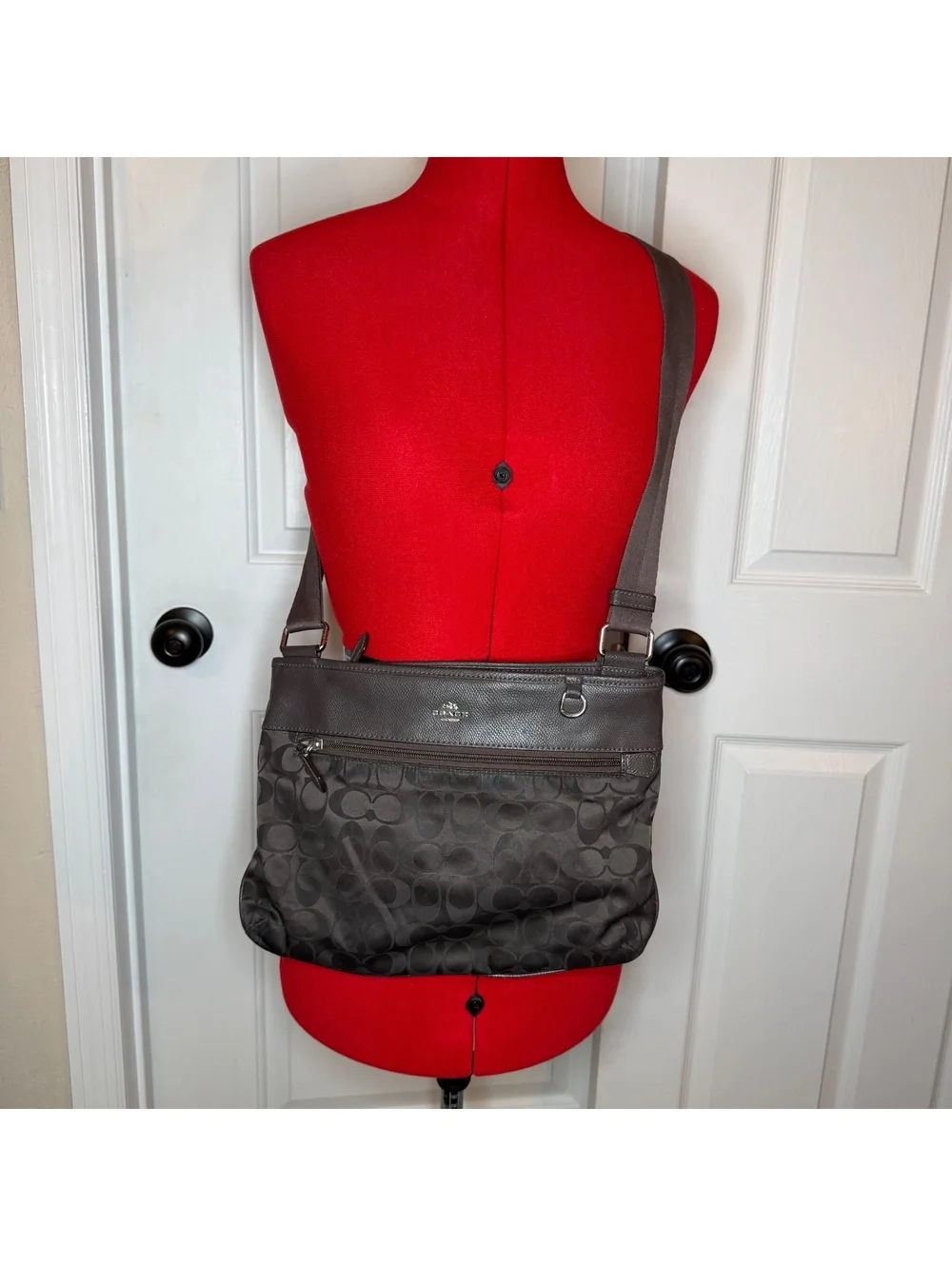 Coach Spencer Brown Signature Nylon Crossbody Purse Bag